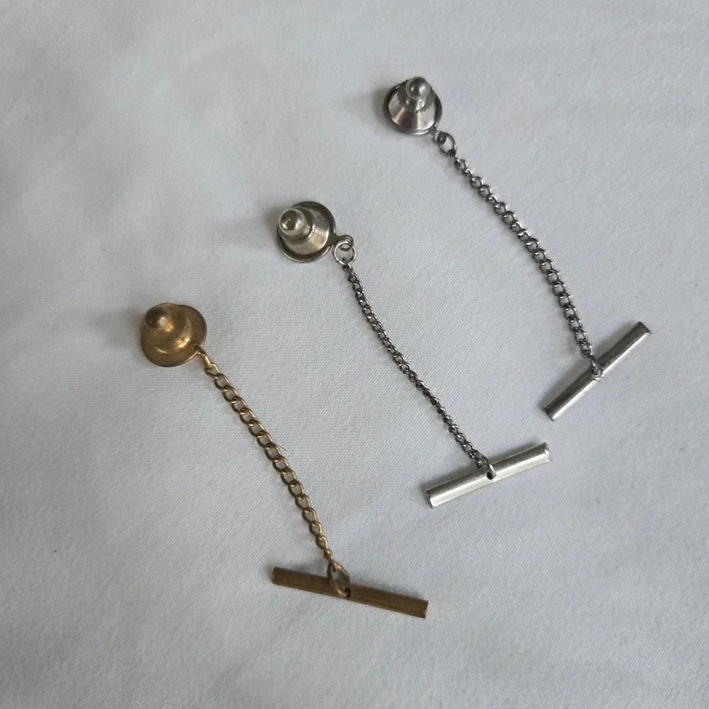 VTG Tie Tack Set 3‎ Mens Gold Silver T Bar Formal Wedding Dapper Retro Unbranded